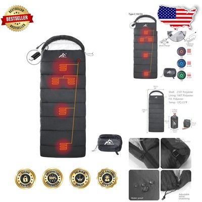 Portable Heated Sleeping Bag, 5 Heating Zones - Ideal for Camping & Hiking