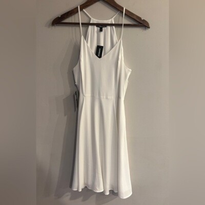 EXPRESS Womens White Halter Neck V-Neck Sleeveless Skater Dress Size 6 NEW  | eBay