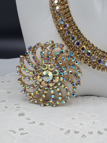 Huge Juliana Brooch & Collar Style AB Rhinestone Crystal Necklace Set 1950s - Imagen 3 de 13