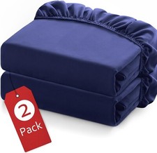 Twin Fitted Sheets Only 14" Deep Pocket Soft Breathable Bed Sheets Navy 2 Pack