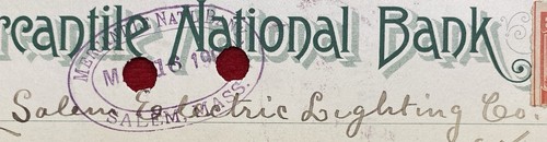 1901 **MERCANTILE NATIONAL BANK** SALEM, MASS BANK CHECK+1989 SCOTT# R164 STAMP! - Picture 6 of 20