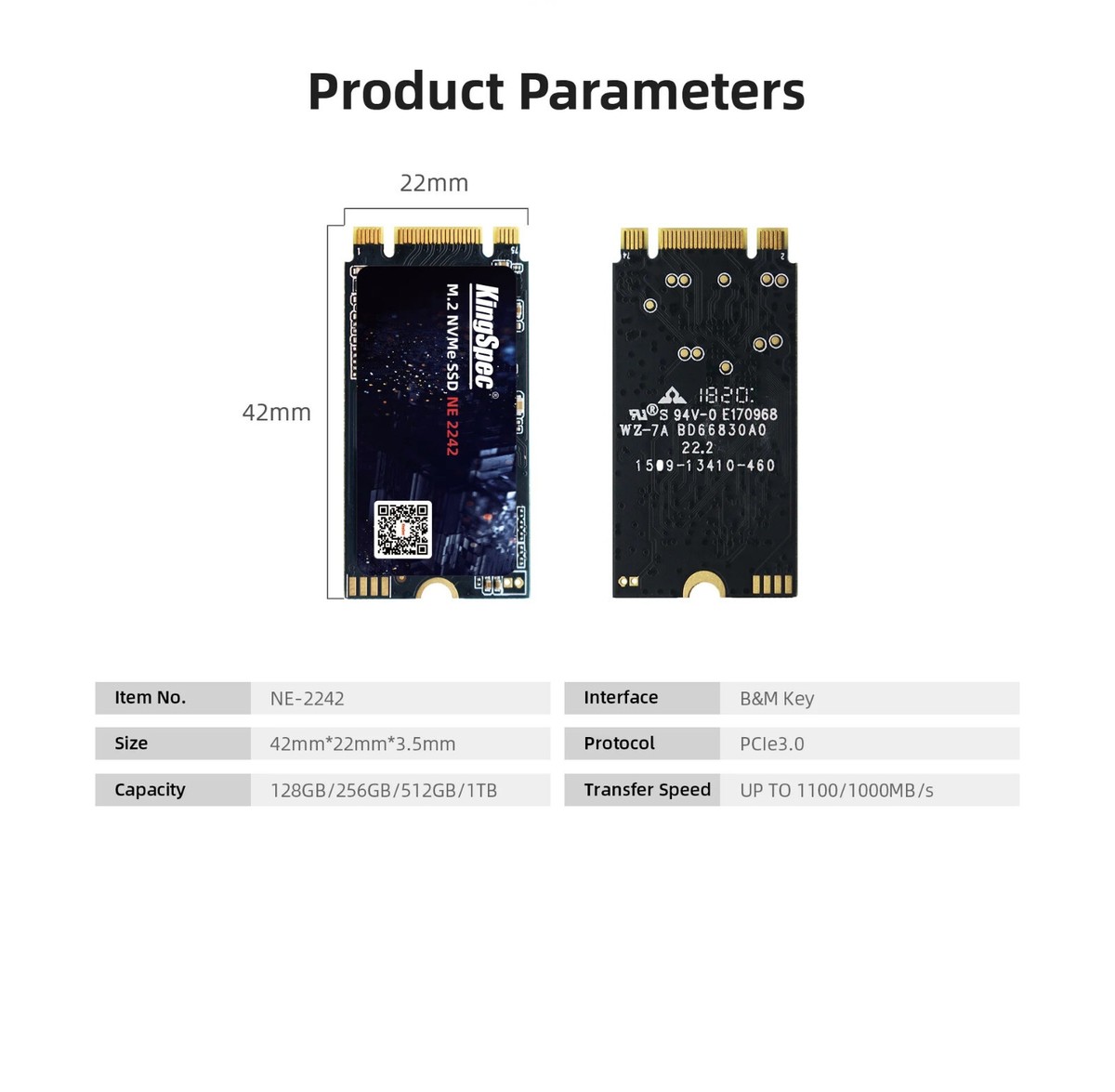 KingSpec M.2 NVMe PCIe 2242 SSD 128GB 256GB 512GB Solid State