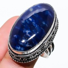 Blue Sodalite Gemstone Handmade 925 Sterling Silver Jewelry Ring Size 7 US 
