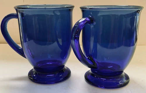 Anchor Hocking Mid Cent Mod Cobalt Blue 16 oz Mug Lot of 2 Handle Vintage 5”