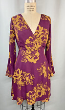 Retro Dress SIZE MEDIUM yellow mustard wine EVERLY bell flare sleeve V-neck