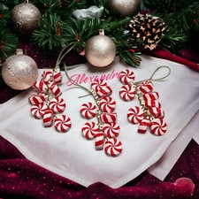 Peppermint Cluster Candy Cane Christmas Tree Glitter Ornaments Set Of 3 New