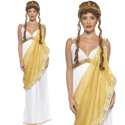 knee length dresses for ladies Greek Goddess With Blue Sash