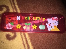 Vintage 1995 Sanrio Hello Kitty Plastic Pencil Case Box w/ Original Pencil Ruler