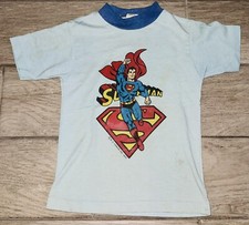 VINTAGE 1977 Superman Shirt Boys Blue Comic Kids Infants Single Stitch Tee 70s