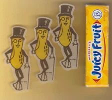 3 OLD UNUSED (1950's) MR PEANUT IRON ON TRANSFERS, 2 5/8" x 1" wide at elbow Z1