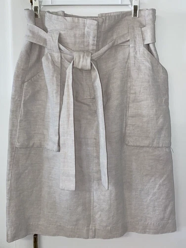 Cute H&M Sz 10 Linen Paper Bag Waist Pockets Skirt