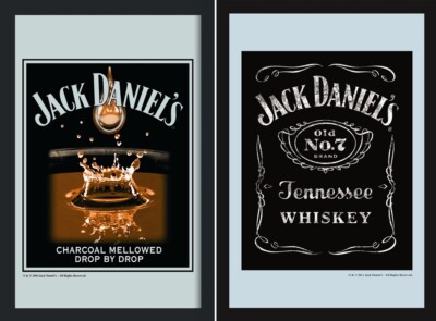 Set: 2 Spiegelbilder Jack Daniel's Whisky Tropfen & Emblem 20x30 cm Wandbilder