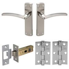 Modern Door Handles on Backplate - Satin Chrome Door Handles