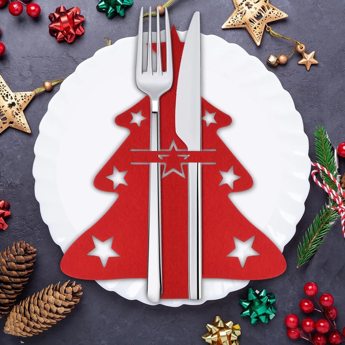 Portaposate Da Tavola 20pz Portaposate Natale - Porta Posate Natalizio