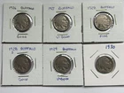 1926-1930 buffalo nickels,lot of 6