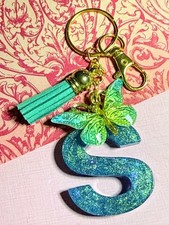 Handmade Resin Initial Keychain Letter S Green Personalized Gift