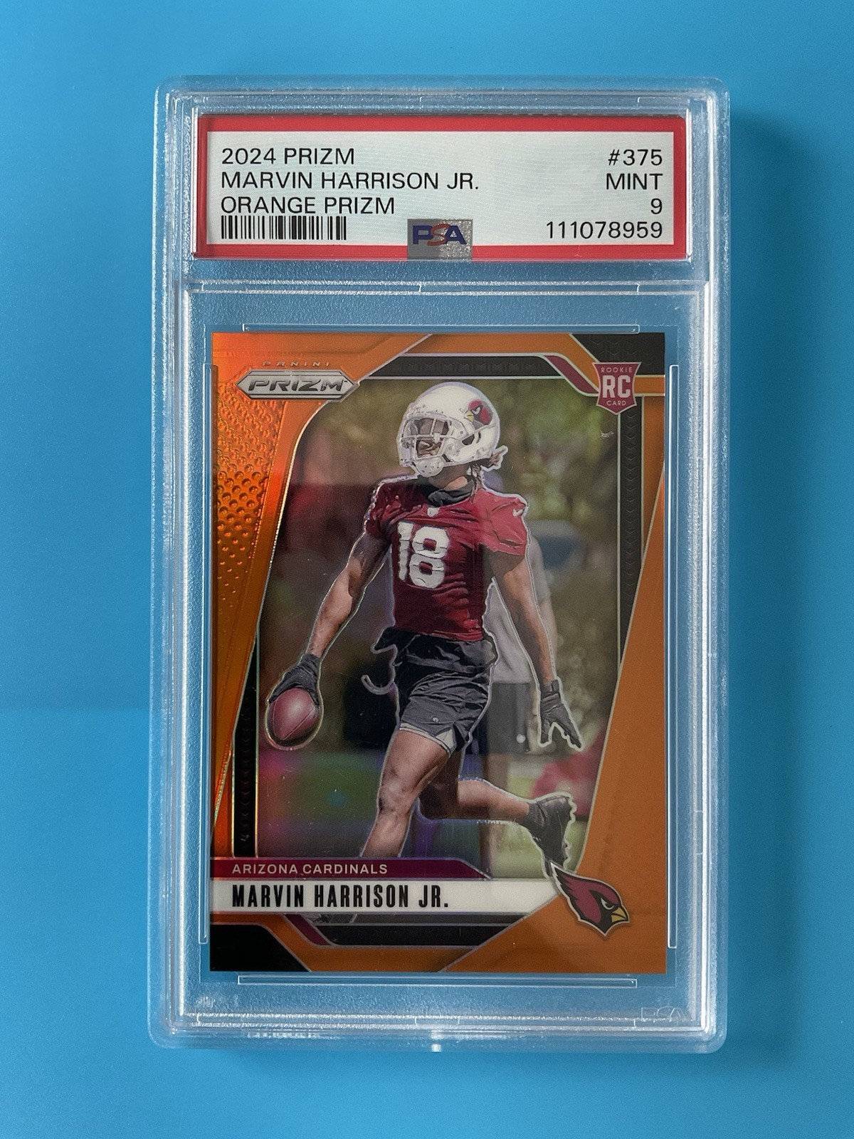2024 Panini Prizm #375 Marvin Harrison Jr RC Rookie Orange /249 PSA 9 Cardinals