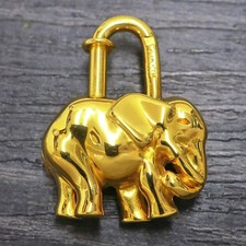 HERMES Gold Plated Elephant Cadena Padlock Key Bag Charm 1284c Rise-on