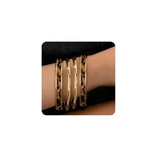 Chunky Gold Bangle Bracelet for Women, Leopard Print Bond Touch 4Pcs Set Stack S