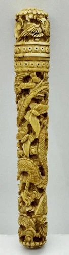 ANTIQUE,19Th.,SUPER CARVED,BUTTERFLIES,BIRDS,DRAGON,SEWING TOOL,NEEDLE CASE