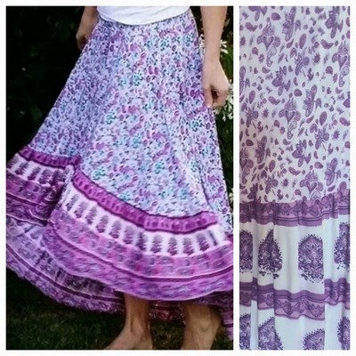 Wilde Bella Purple Ohana Indian Print Womens  Hi-Lo Maxi Skirt S  BNWT  check