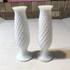 Vtg Two E O Brody Co. Diamond Pattern Milk Glass Bud Vases Made in USA 7.5’’ BGW