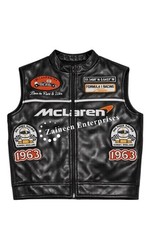 McLaren Racing Black Leather Vest 1963 Patch Motorcycle Biker Formula 1 Style