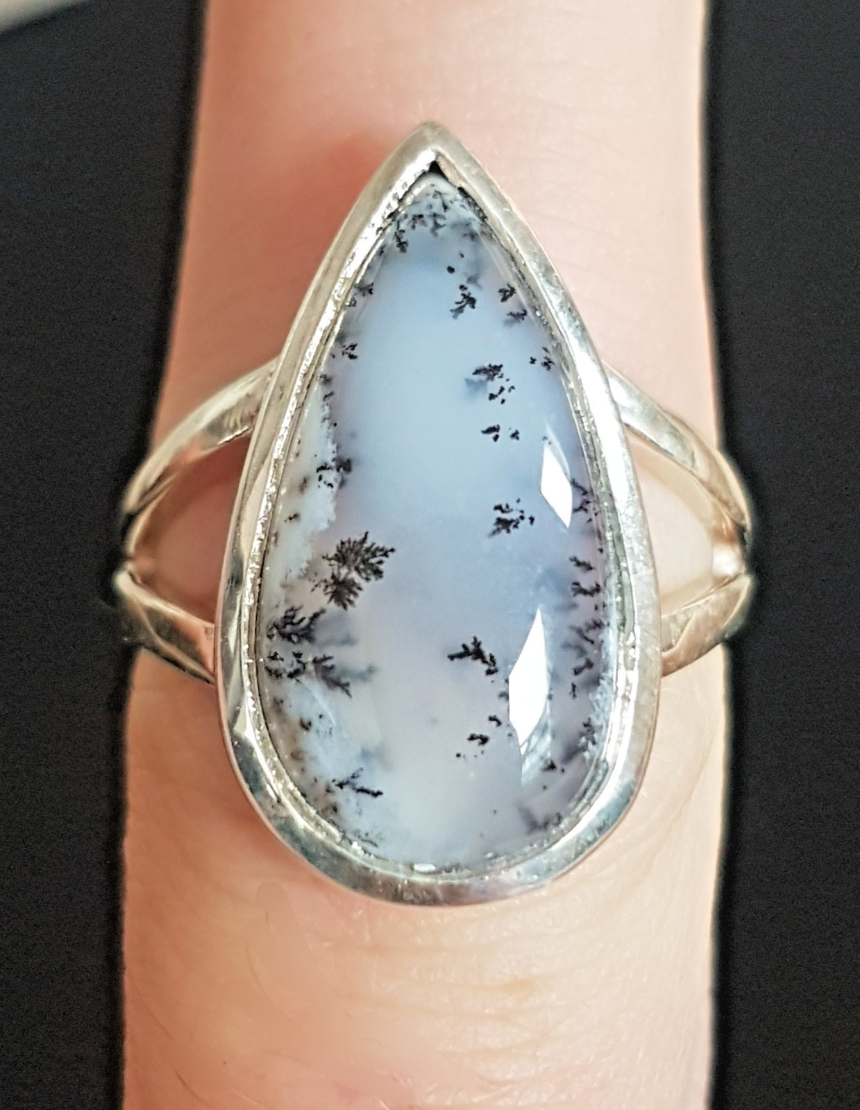 Bague opale dendrite argent 925 bague merlinite taille 56 femme