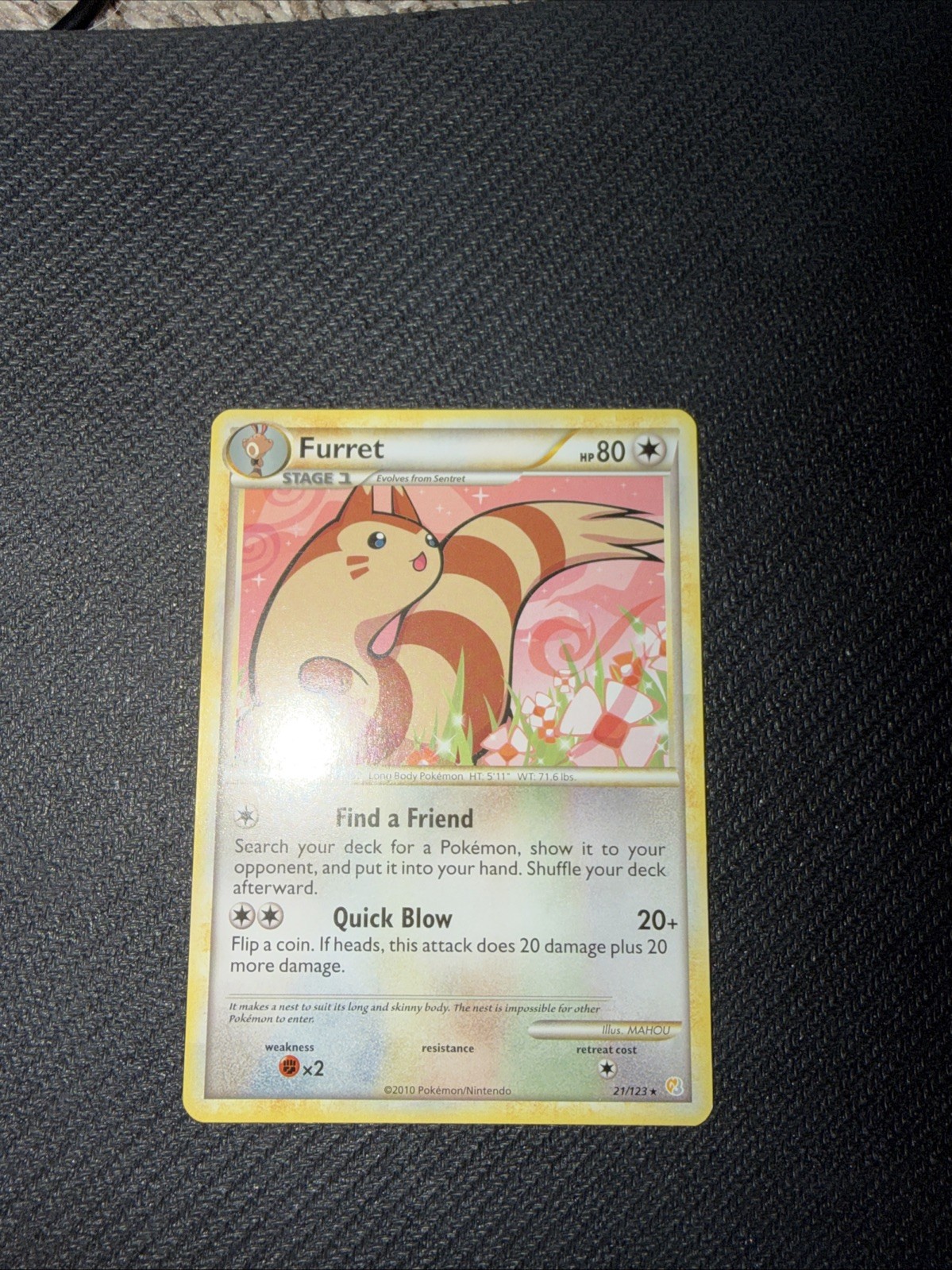 Furret 21/123 Heartgold & Soulsilver Regular 15+ YEARS OLD! *CUTE* PINK