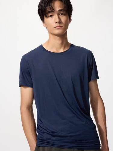 NWT UNIQLO Men AIRism Short Sleeve Crew Neck T-shirt Japan L (US M) Navy