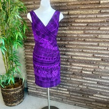 Lauren Ralph Lauren Dress Purple V Neck Bodycon Ruched Sides Sleeveless Size 6