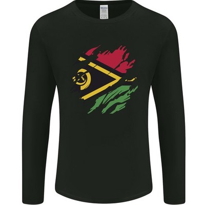Torn Vanuatu Flag Day Herren Langarm T-Shirt Graphic Print Crew Neck Baumwolle