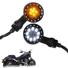 Black Motorcycle Turn Signals 15 LEDs Bullet Front Black-White and Amber light