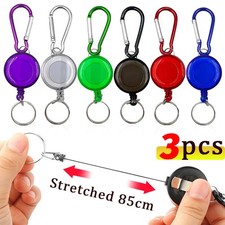 3 Retractable Keychains Steel Cord Pull Reel Spring Buckle Clasp Wire Rope Key