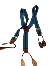 Y-back suspenders burgundy and teal leather button-on ends.