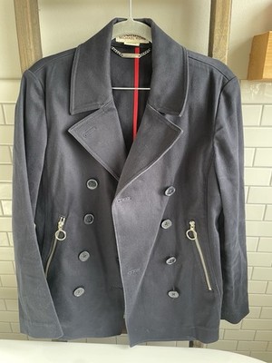 Michael Kors Drk  Blue double-breasted jacket peacoat Cotton Canvas Sz  M