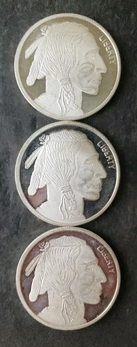 Lot of Three SilverTowne 1oz Silver Buffalo Rounds