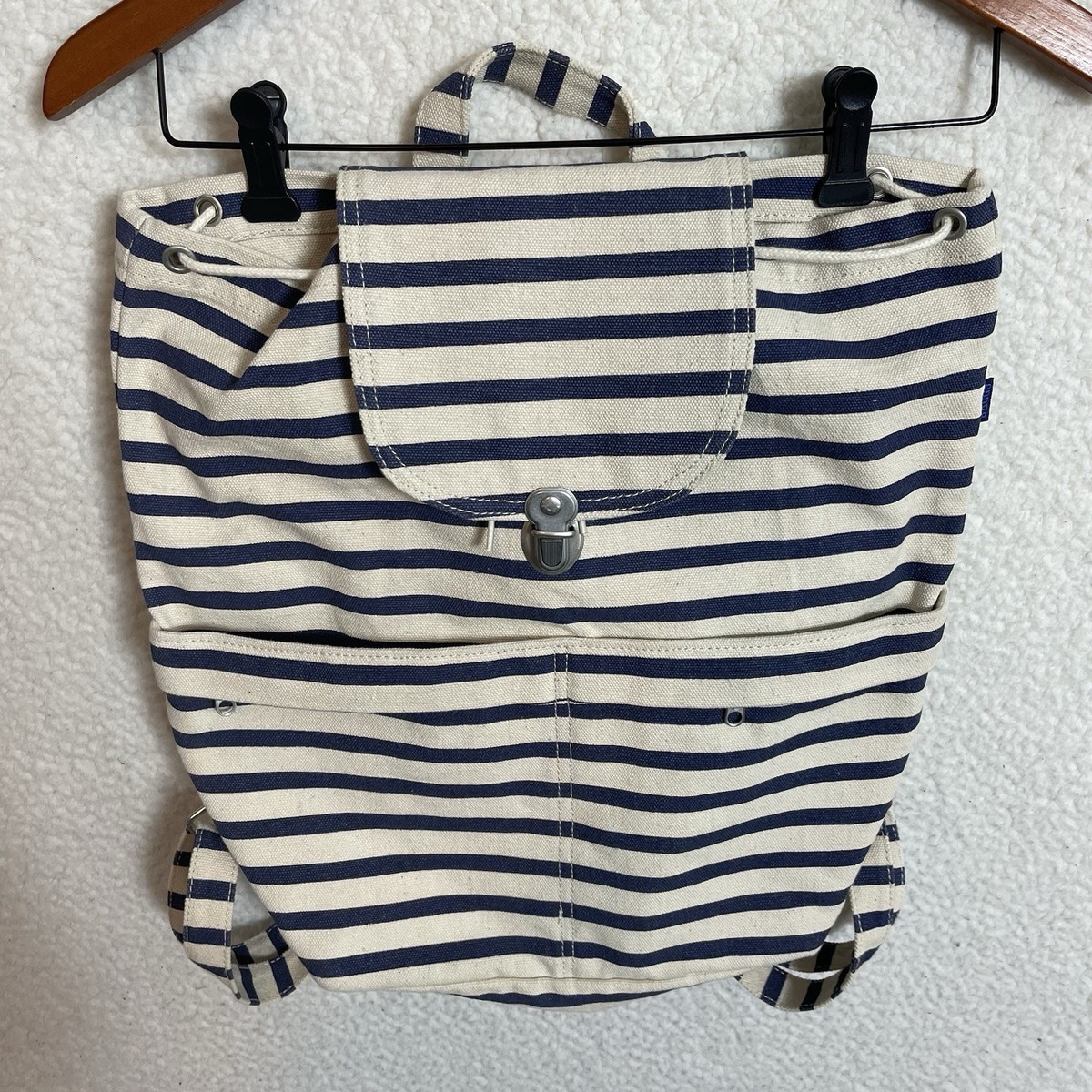 Baggu Blue White Cotton Canvas Sailor Stripe Backpack Sacre Coeur Nautical Boho Blue/striped Cotton Canvas Beach bag at H&M Home | H&M US main image 3