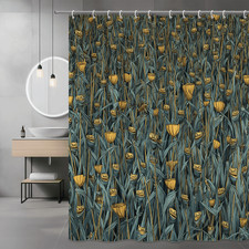 Frog Pattern Shower Curtain Blue Yellow Graphic Print