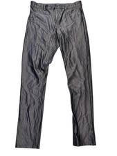 H M Divided Pants Womens Large Black Coated Faux Leather Skinny Stretch Zip Fly