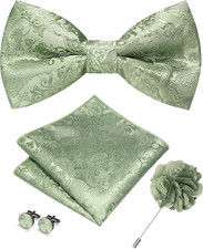 Paisley Pre-tied Bow Tie and Pocket Square Cufflinks Lapel Pin Sets for Men 4PCS