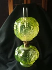 Fenton/LG Wright Vaseline Glass Mini Oil Lamp Beaded Drape Pattern, GLows!!