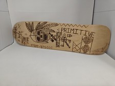 Primitive Custom Burned Skull Art Skateboard Deck 31 Inch Handcrafted Wall Decor