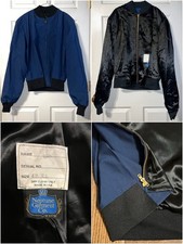 Neptune Garment Co Bomber Jacket Mens 48 XL Black Satin Blue Reversible Exc