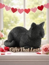 Sleeping Black Cat Figurine Mini Cat Statue Hand Painted Shelf Decor Gift 3"