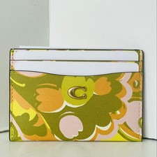 Coach Essential Card Case CBO95 60s Paisley Yellow Green Leather Wallet