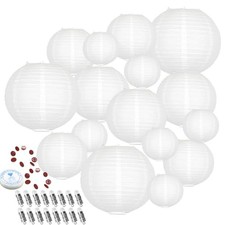 16-Pack White Hanging Paper Lanterns with Lights Party Decorations