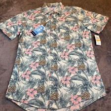 IZOD Saltwater Button Up Short Sleeve Shirt Tropical Floral Mens Small NWT