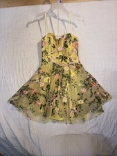 Windsor Mini Dress Size XS Yellow Green Floral Shimmering Sleeveless HOCO Formal