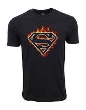 SUPERMAN FIRE ORIGINAL LOGO  T SHIRT BLACK TEE OFFICIAL ITEM